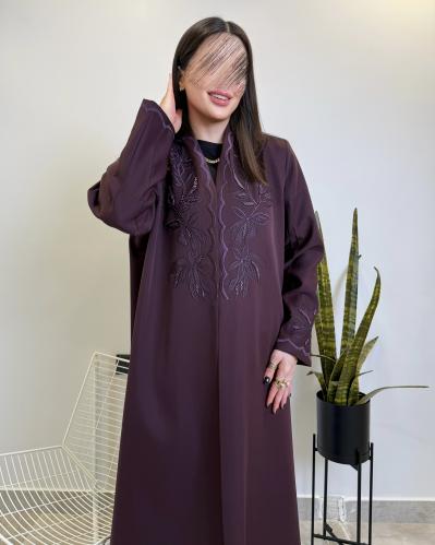 Z427 / Linen fabric maroon, tailored blazer lined with embroidery and beads