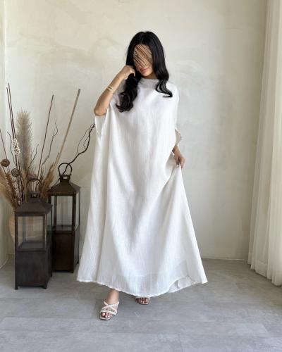 Z9 / جلابية لون ابيض قطعتين قصة قطري مع لولو وخرز...