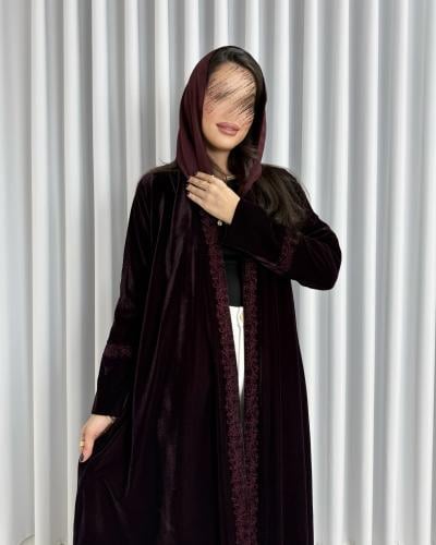 Z350 / قماش مخمل عنابي محروق وتطرز امام وخلف وكمام