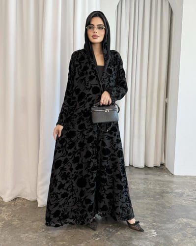 Z360 / قماش شيفون مشجر مخمل مطفي كامل وبطانه اسود