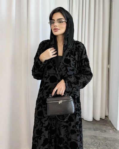 Z360 / قماش شيفون مشجر مخمل مطفي كامل وبطانه اسود