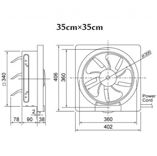 مروحة شفط Kdk بلاستيك مربع مقاس 35*35 سم