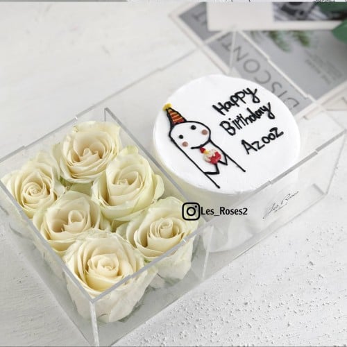 بوكس اكريلك ورد جوري +كيك كوري (حجم 4 انش)