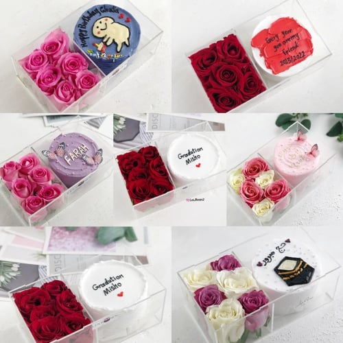 بوكس اكريلك ورد جوري +كيك كوري (حجم 4 انش)