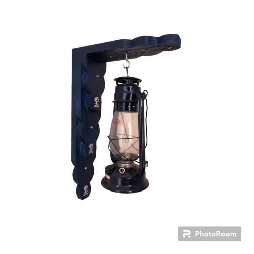 Dark blue old Kaz lantern with natural wooden wall mount