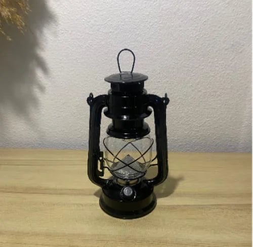 فانوس اسود بطارية ارتفاع 28cm إضاءة اصفر