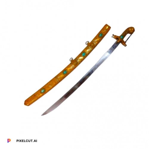 سيف مع ذهبي مكحل بفضي وصدف ازرق بحري