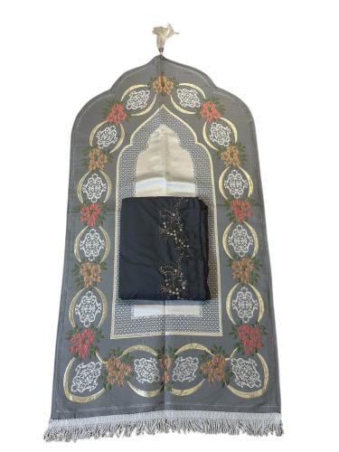 طقم صلاة مطرز- رصاصي مرد