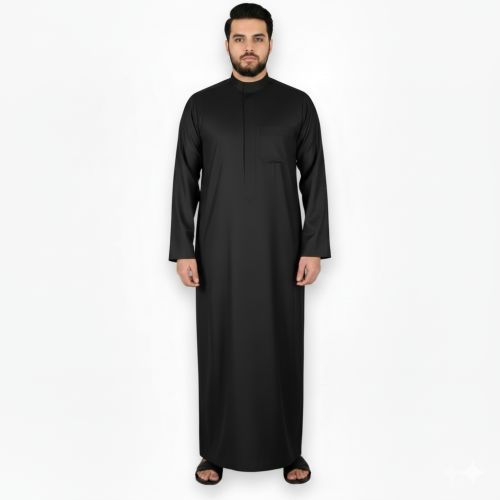 ثوب رجالي شتوي أسود سحاب (سادة)