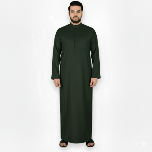 ثوب رجالي شتوي زيتّي سحاب (سادة)