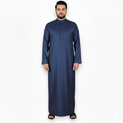 ثوب رجالي شتوي كحلي سحاب (سادة)