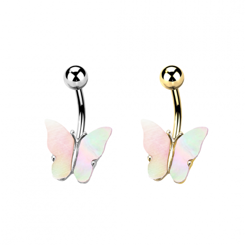 14g Butterfly Stone Belly Ring