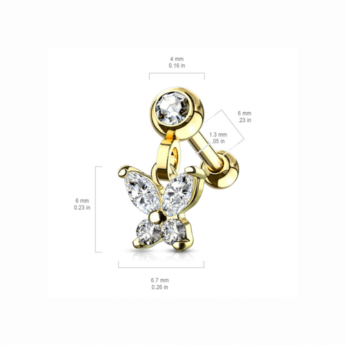 16g Crystal Butterfly Dangle Flat Back