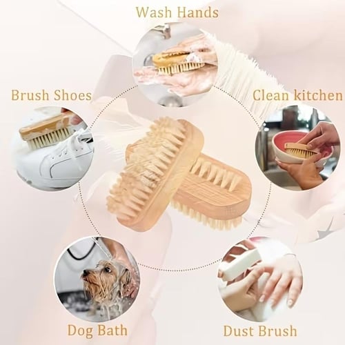 فرشاة تنظيف الأظافر الخشبية الطبيعية بوجهين لتنظيف...