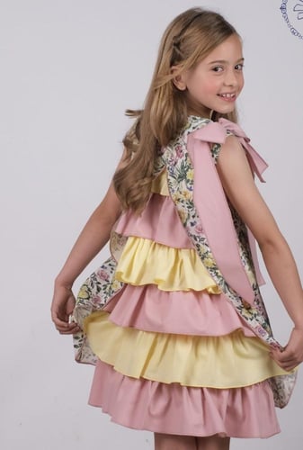 فستان زهور العيد اصفر وردي