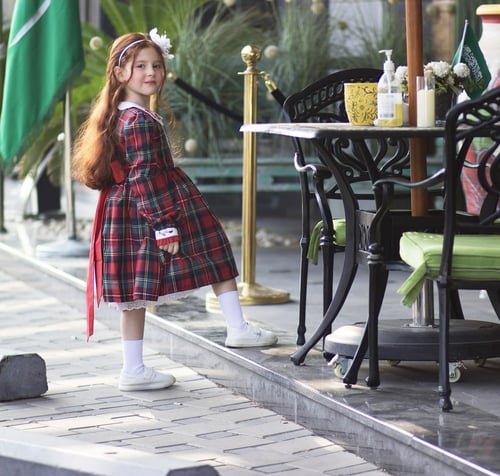 فستان كاروهات تطريز يدوي