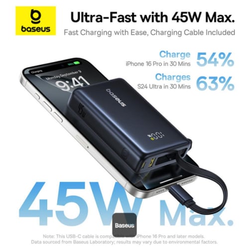 بطارية بيسوس 10الاف+ كيبل تايب سي 45واط