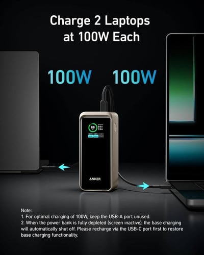 بطارية متنقلة انكر بسعة 20 الف ملي امبير 3 منافذ ب...