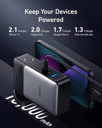 شاحن متنقل وفيش جداري انكر بسعة 10 الف ملي امبير و...