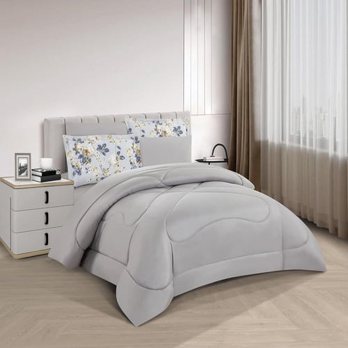 مفرش صيفي مزدوج 6 قطع - كاليندا - رصاصي - رمادي