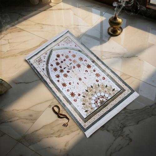 سجادة صلاة تركي – سجود - اخضر - كريمي