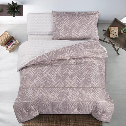 مفرش صيفي مفرد ونص 4 قطع - ليتون -بني فاتح - ابيض