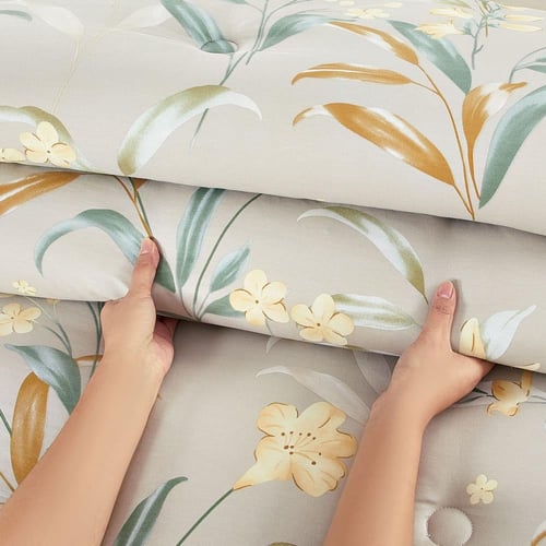 مفرش قطن صيفي مزدوج 8 قطع - افاليون -بيج