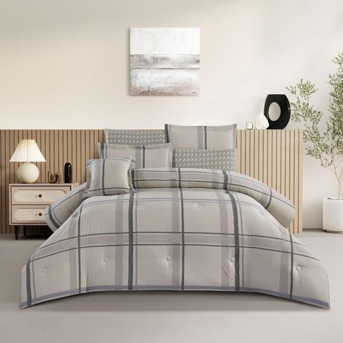 مفرش قطن صيفي مزدوج 8 قطع - زافيرا -بيج - رمادي فا...