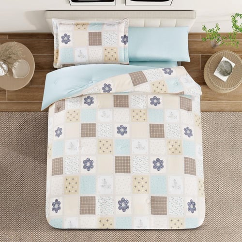 مفرش قطن صيفي مفرد ونص 4 قطع - روفيلا- بيج - سماوي