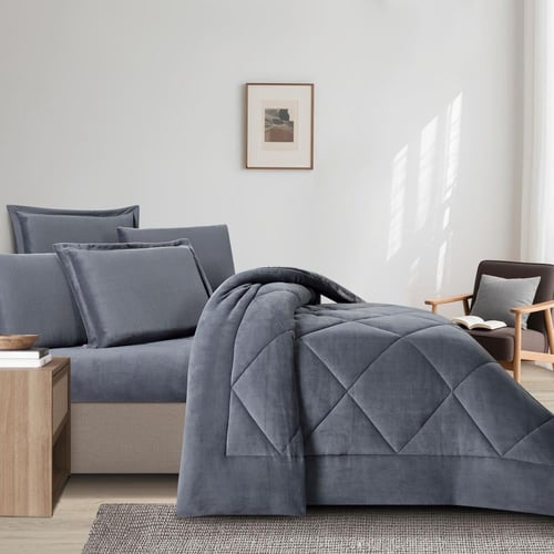 مفرش شتوي مزدوج مخمل فرو 6 قطع - جوانا -رمادي غامق