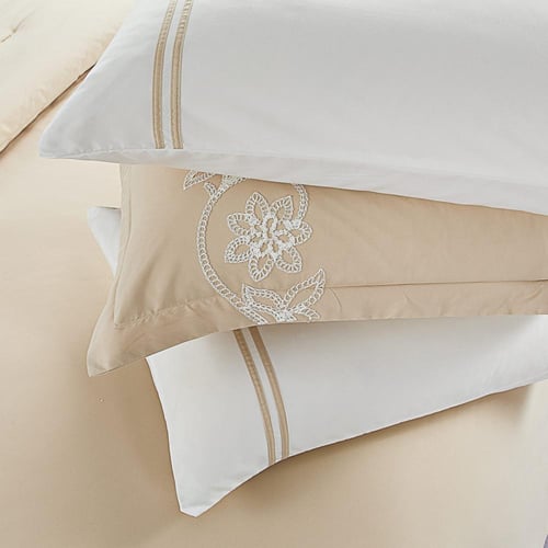 مفرش صيفي مزدوج مطرز فاخر 8 قطع - بيانكا - بيج فات...