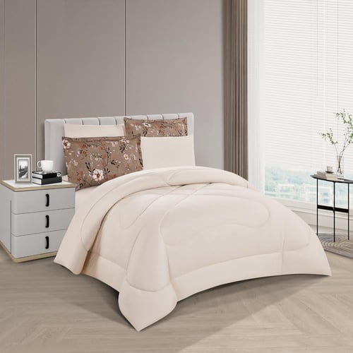 مفرش صيفي مفرد ونص 4 قطع - غاردينا -بني - بيج فاتح