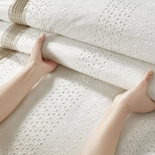 مفرش صيفي مزدوج مطرز مزين بالدانتيل 7 قطع - بولكير...