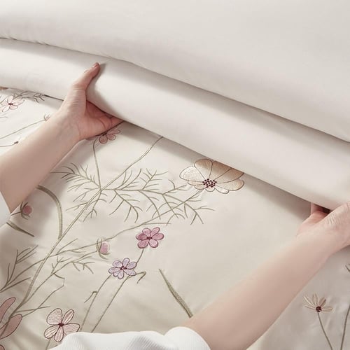 مفرش صيفي مزدوج مطرز فاخر 7 قطع - ازاليا -بيج فاتح