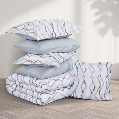 مفرش صيفي مزدوج وجهين ٧ قطع - اوركا - ابيض - رمادي