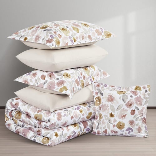 مفرش صيفي مفرد ونص وجهين 4 قطع - سيلون -ابيض - كري...