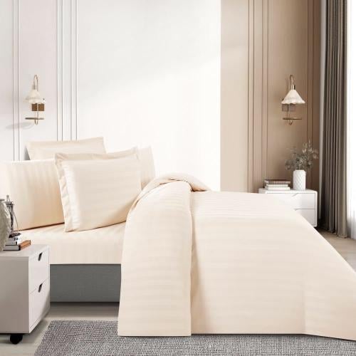 مفرش فندقي مفرد ونص 4 قطع - سليب - كريمي