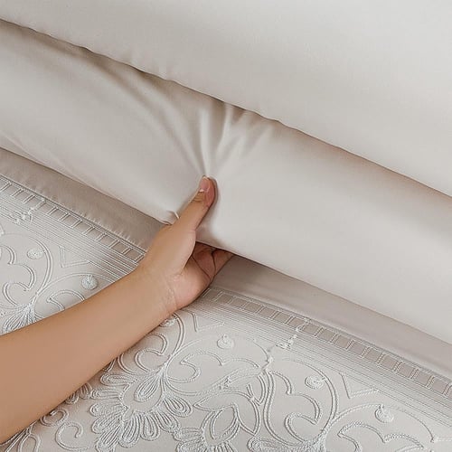 مفرش صيفي مزدوج مطرز فاخر 12 قطعة - ماريسا - بيج ف...