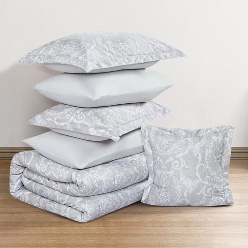 مفرش صيفي مفرد ونص وجهين 4 قطع - سيلون -رمادي - رص...