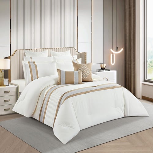 مفرش صيفي مزدوج مطرز فاخر 12 قطعة - لوسو - سكري