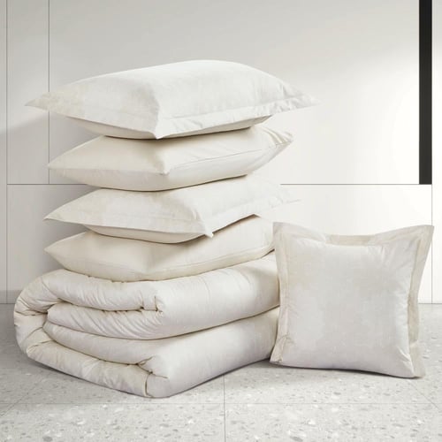 مفرش صيفي مقاس كوين وجهين ٧ قطع - ويلز - بيج فاتح