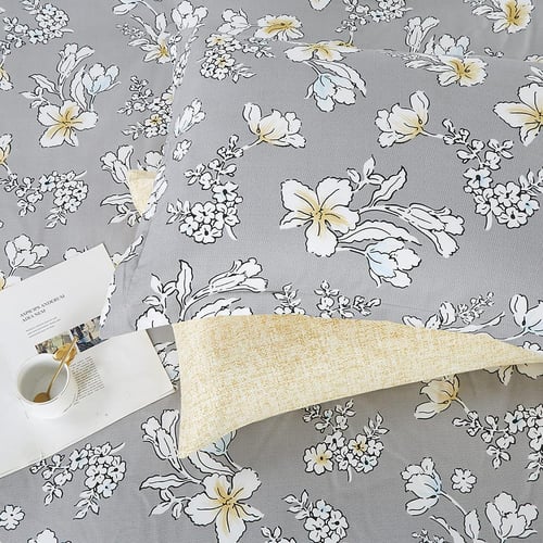 مفرش صيفي مفرد ونص 4 قطع - ليتشي - رمادي - اصفر