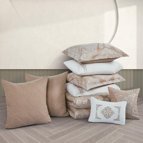 مفرش صيفي فاخر كوين جاكار مطرز 8 قطع – أورليا Aure...