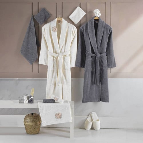 طقم روب قطن 13 قطعة - جيسي -سكري- رمادي غامق