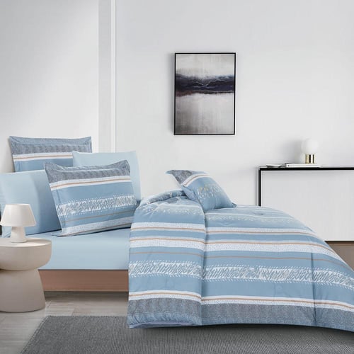 مفرش صيفي مزدوج وجهين ٧ قطع - اوركا - ازرق - سماوي