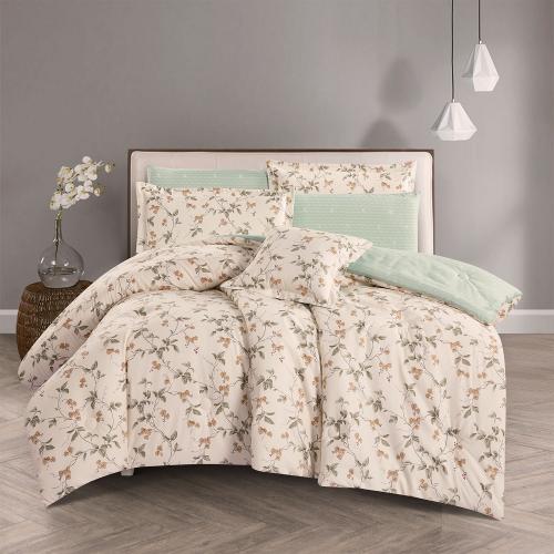 مفرش صيفي مقاس كوين 8 قطع - سولاريتا - كريمي - اخض...