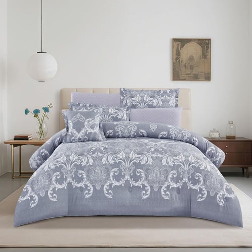 مفرش قطن صيفي مزدوج 8 قطع - افاليون -رمادي - رصاصي