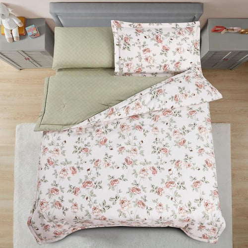 مفرش صيفي مفرد ونص 4 قطع - ليتون - كريمي - أخضر -...