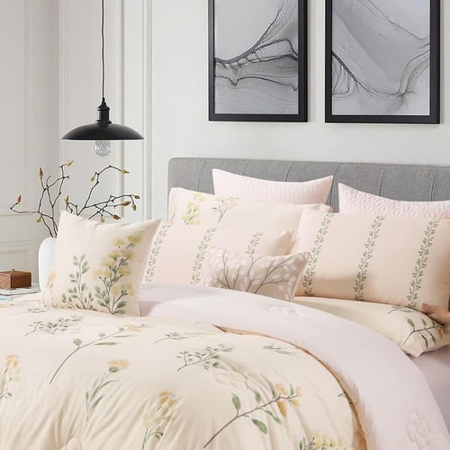 مفرش صيفي مقاس كوين 12 قطعة - كلاريس - كريمي غامق