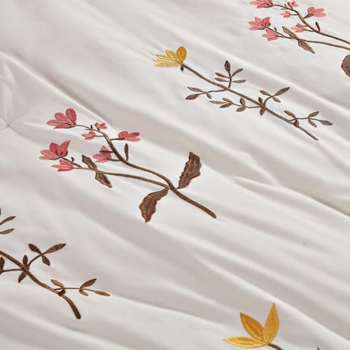 مفرش صيفي مفرد ونص مطرز فاخر 6 قطع - غراتسيا - بيج...